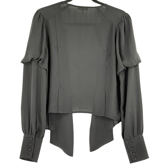 Leith Black Pintuck Long Sleeve Drape Front Blouse Size S Top Made In India - Picture 2 of 13